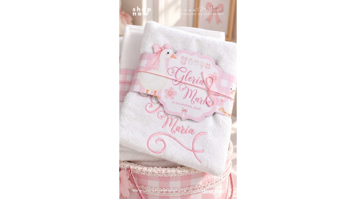Trusou Botez Fetiță Silly Goose Gâsculiță Roz Personalizată 1